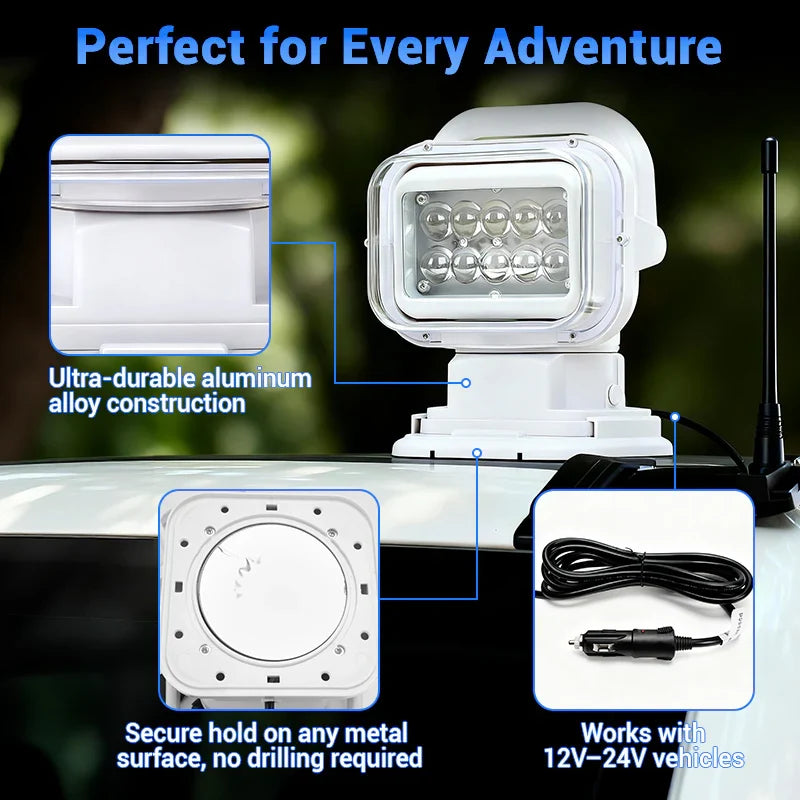 50W Remote Control 360° Rotating LED Searchlight
