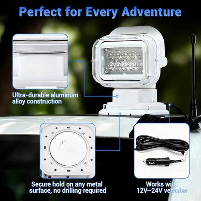 50W Remote Control 360° Rotating LED Searchlight