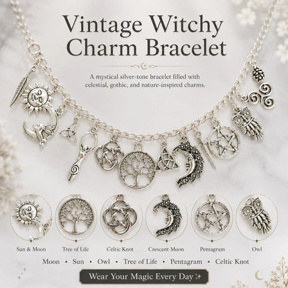 Vintage Witchy Charm Bracelet for Women – Celestial Gothic Boho Jewelry