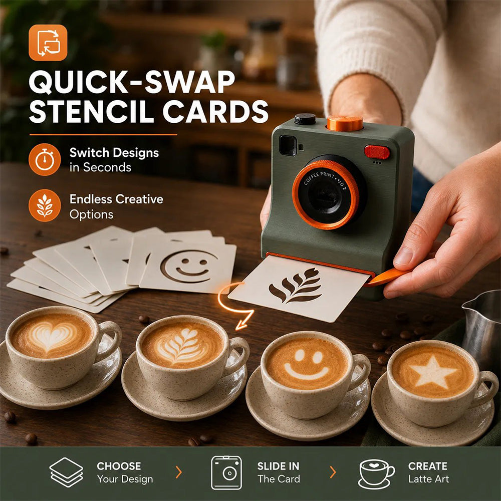 TYII™☕📸3D Printed One-Touch Latte Art Camera – Coffee Stencil Printer