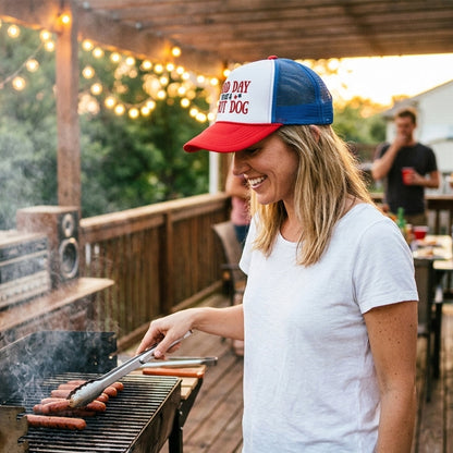 Embroidered Bad Day To Be A Hot Dog Foam Trucker Hat - Funny Patriotic Snapback Cap