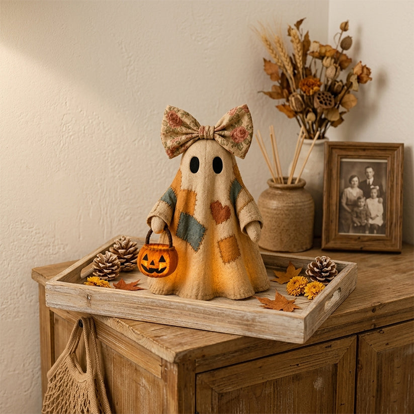🍂👻 Lighted Vintage Patchwork Ghost