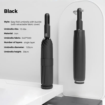 Portable Three-Fold Automatic Umbrella with Concealed Retractable Umbrella Cover