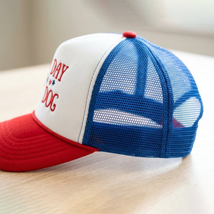 Embroidered Bad Day To Be A Hot Dog Foam Trucker Hat - Funny Patriotic Snapback Cap