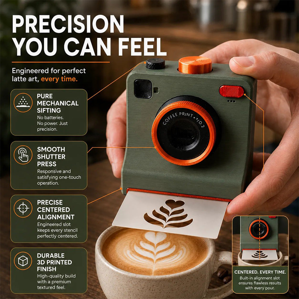 TYII™☕📸3D Printed One-Touch Latte Art Camera – Coffee Stencil Printer