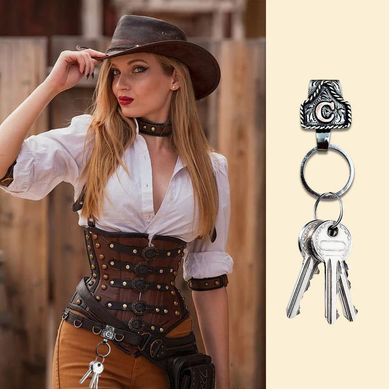 Handmade Cow Tag Belt  Key Holder with Custom Initial