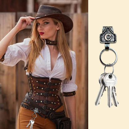 Handmade Cow Tag Belt  Key Holder with Custom Initial