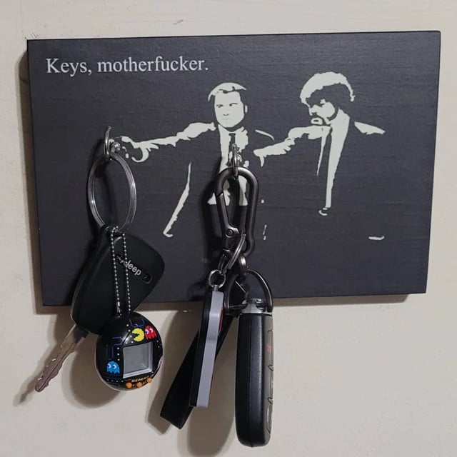 Cinematic "Where Are Your Keys?" Wall Key Holder, Wood Mounted Wall Art