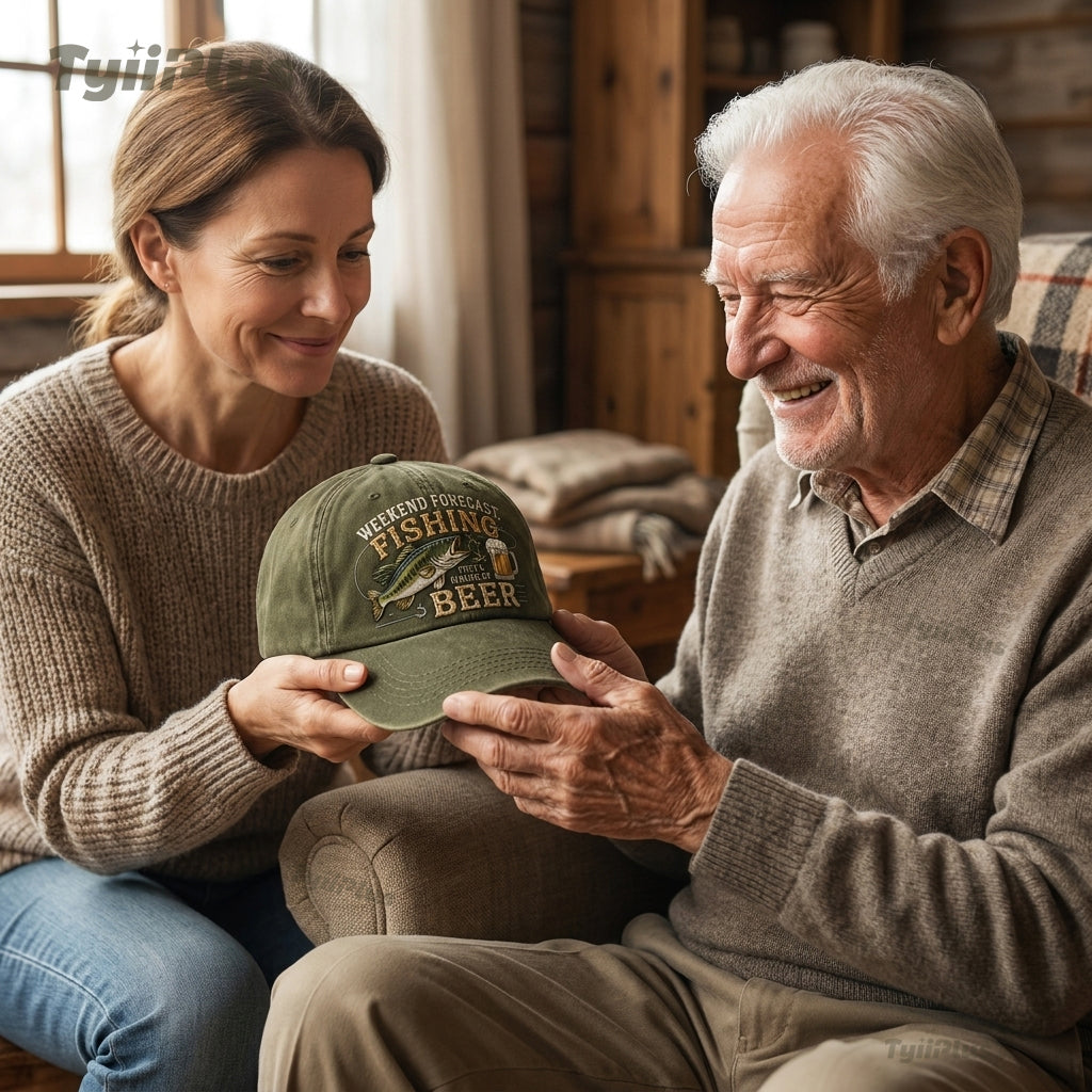 Weekend Forecast: Fishing With A Chance Of Beer Vintage Dad Cap – Funny Fishing Hat for Men