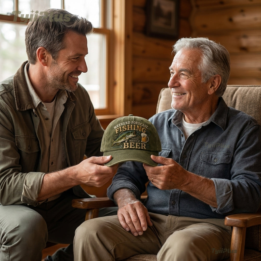 Weekend Forecast: Fishing With A Chance Of Beer Vintage Dad Cap – Funny Fishing Hat for Men