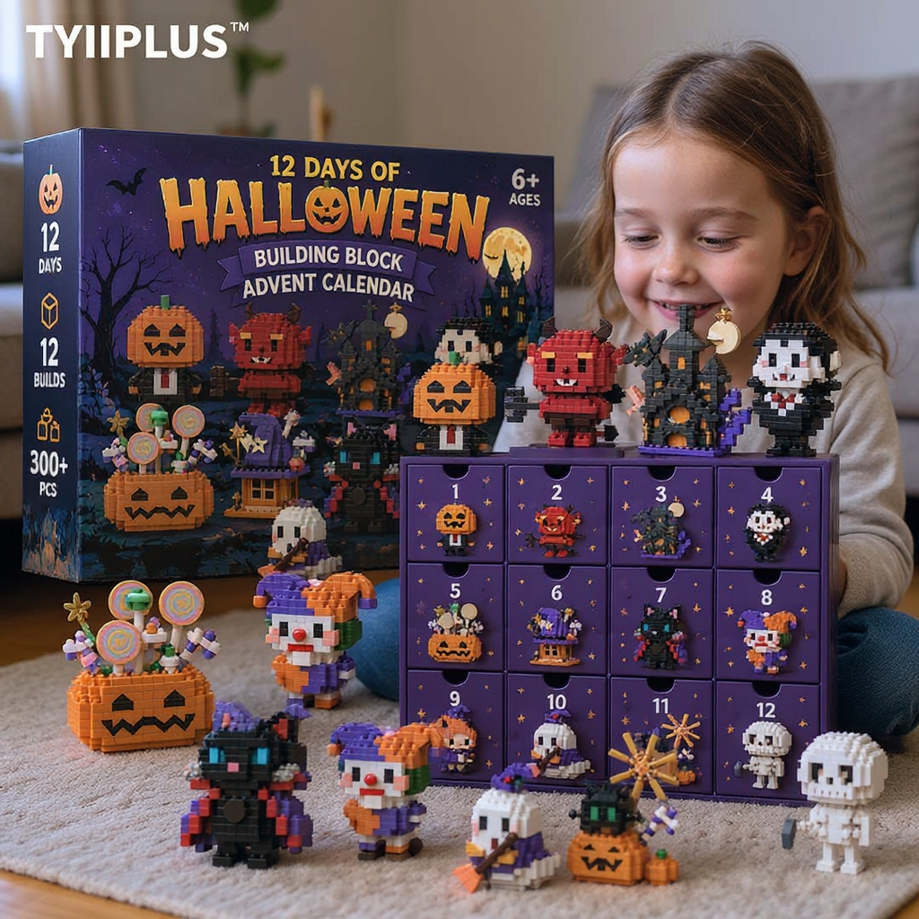 TYIIPLUS™ Halloween Building Block Advent Calendar – 12 Days, 12 Surprise Builds