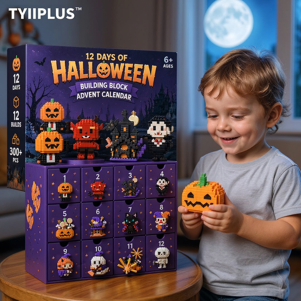 TYIIPLUS™ Halloween Building Block Advent Calendar – 12 Days, 12 Surprise Builds