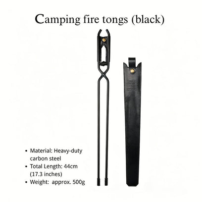 ⛺️ Camping Fire Tongs | Heavy-Duty Carbon Steel | Leather Sheath | Serrated Grip | Brown/Black Options