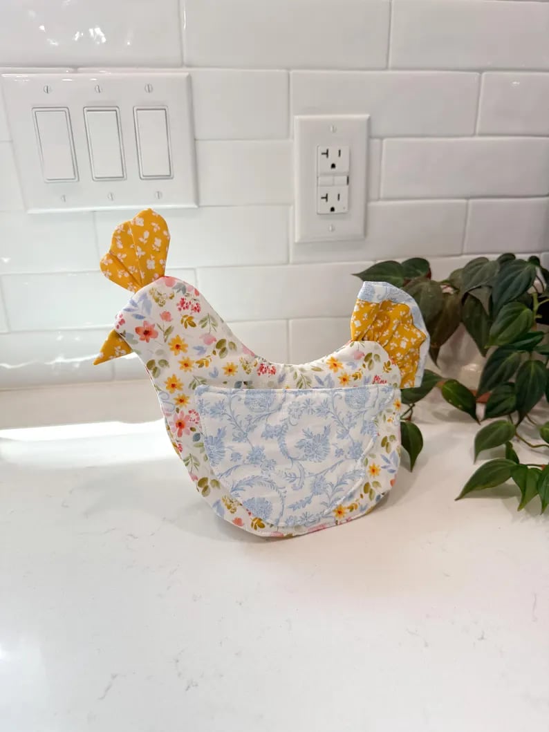 🐔 Handmade Chicken Oven Mitt & Pot Holder – Quilted Hen Hot Pad, Insulated & Heat Resistant, Farmhouse Kitchen Decor 🏡