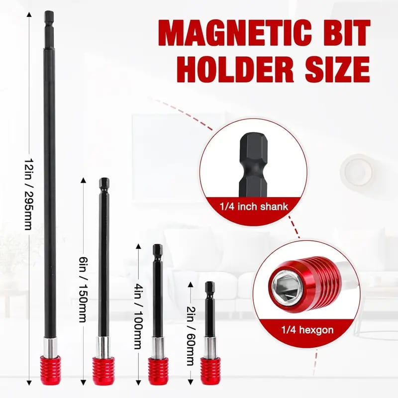 🛠️Drill Bit Extension 2/4/6/12'', Magnetic Bit Holder 4 Pcs, Drill Extension Bit Holder 1/4'' Hex
