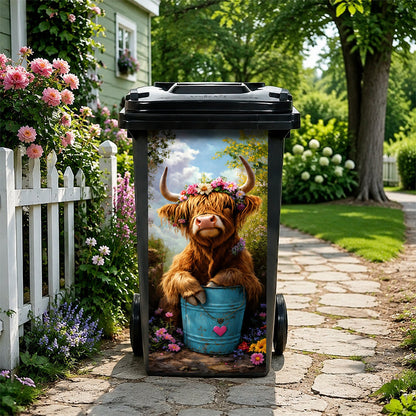 🐮 Highland Cow Floral Trash Can Sticker
