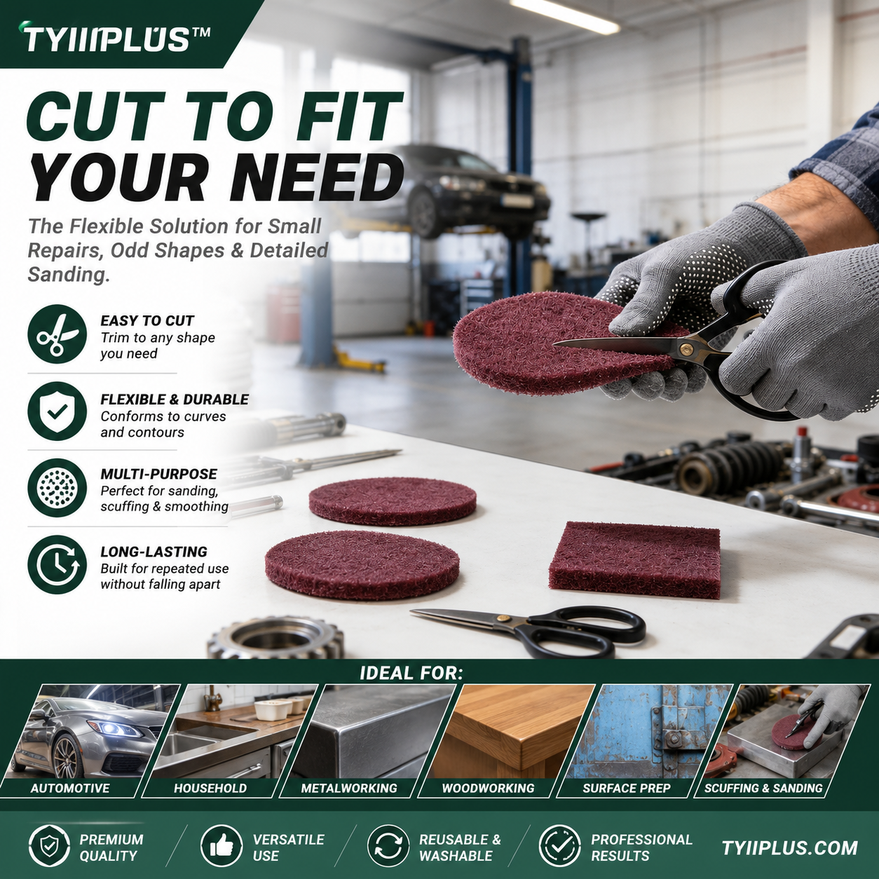 TYIIPLUS™ 3.4" × 4.9" Maroon Scuff Pads (10-Pack)