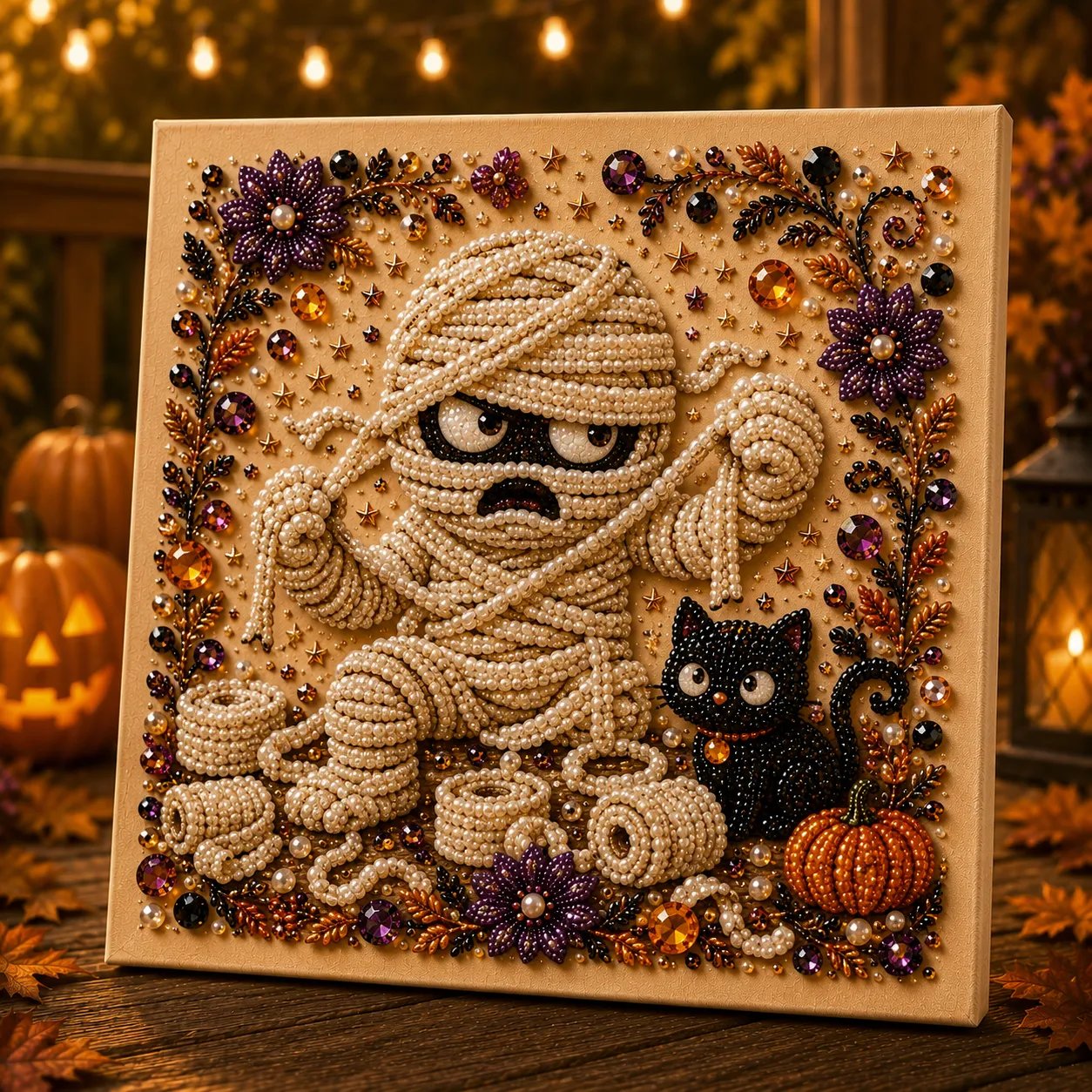 👻Premium 3D Pearl Absurd Halloween Wall Art Kit | Luxury Flocked Canvas with Scratch-Resistant Non-Fading Pearl Beads DIY Funny Spooky Decor 🕷️✨