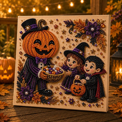 👻Premium 3D Pearl Absurd Halloween Wall Art Kit | Luxury Flocked Canvas with Scratch-Resistant Non-Fading Pearl Beads DIY Funny Spooky Decor 🕷️✨