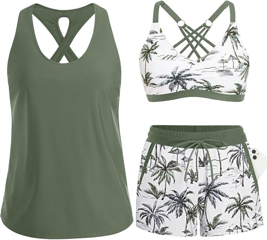 Tyiiplus™ 3 Piece Tankini with Shorts