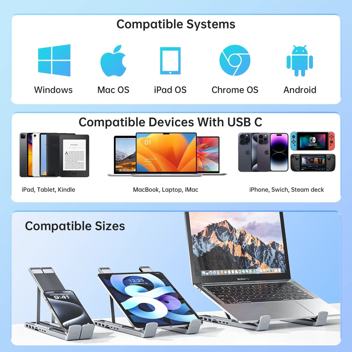 USB C Laptop Stand with Docking Station