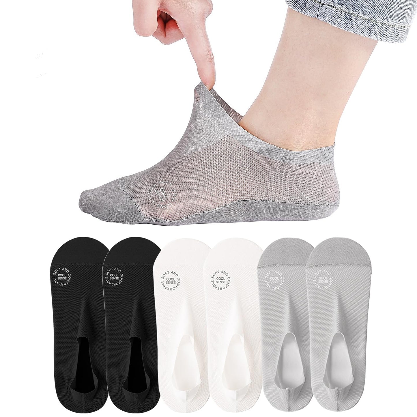 3-Pair Invisible Grip Socks Pack 🧦Breathable | Low-Cut | Anti-Slip | Sweat-Absorbing