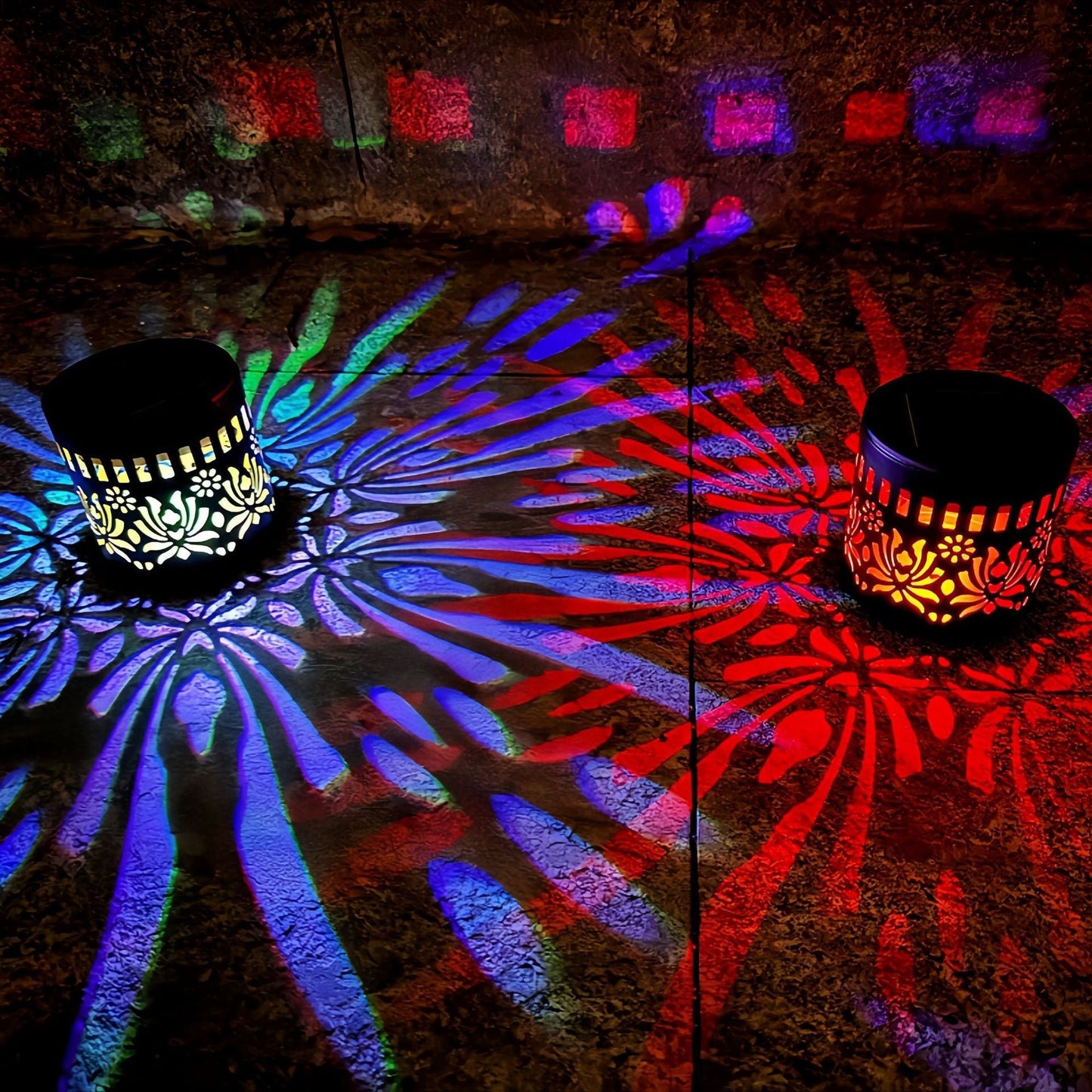 Solar Mandala Wall Light Outdoor Garden Fence Projector Lamp Patio Ambient Decor