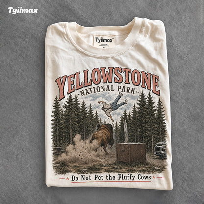 Do Not Pet The Fluffy Cows Graphic T-Shirt | Funny Yellowstone Inspired Bison Tee for Outdoor Lovers