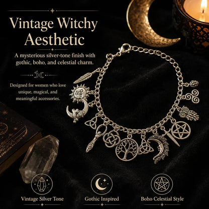 Vintage Witchy Charm Bracelet for Women – Celestial Gothic Boho Jewelry