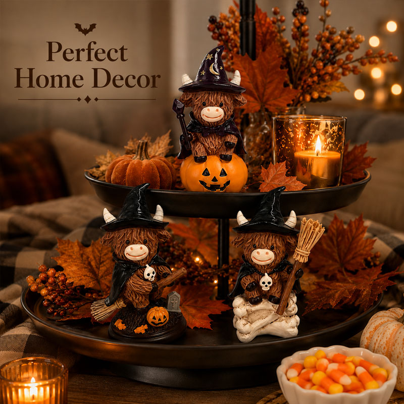 🎃🐮Halloween Highland Cow Witch Ornament