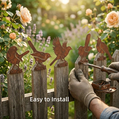 🐦 5-Piece Lifelike Rusty Metal Bird Silhouettes Garden Art