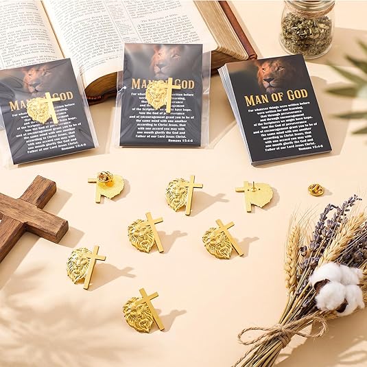 "Man of God" Lion Cross Lapel Pin - Meaningful Father's Day & Christian Faith Gift for Men