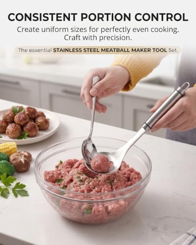 Stainless Steel Meatball Maker Tool & Spoon, Manual Meat Ball Making Mold