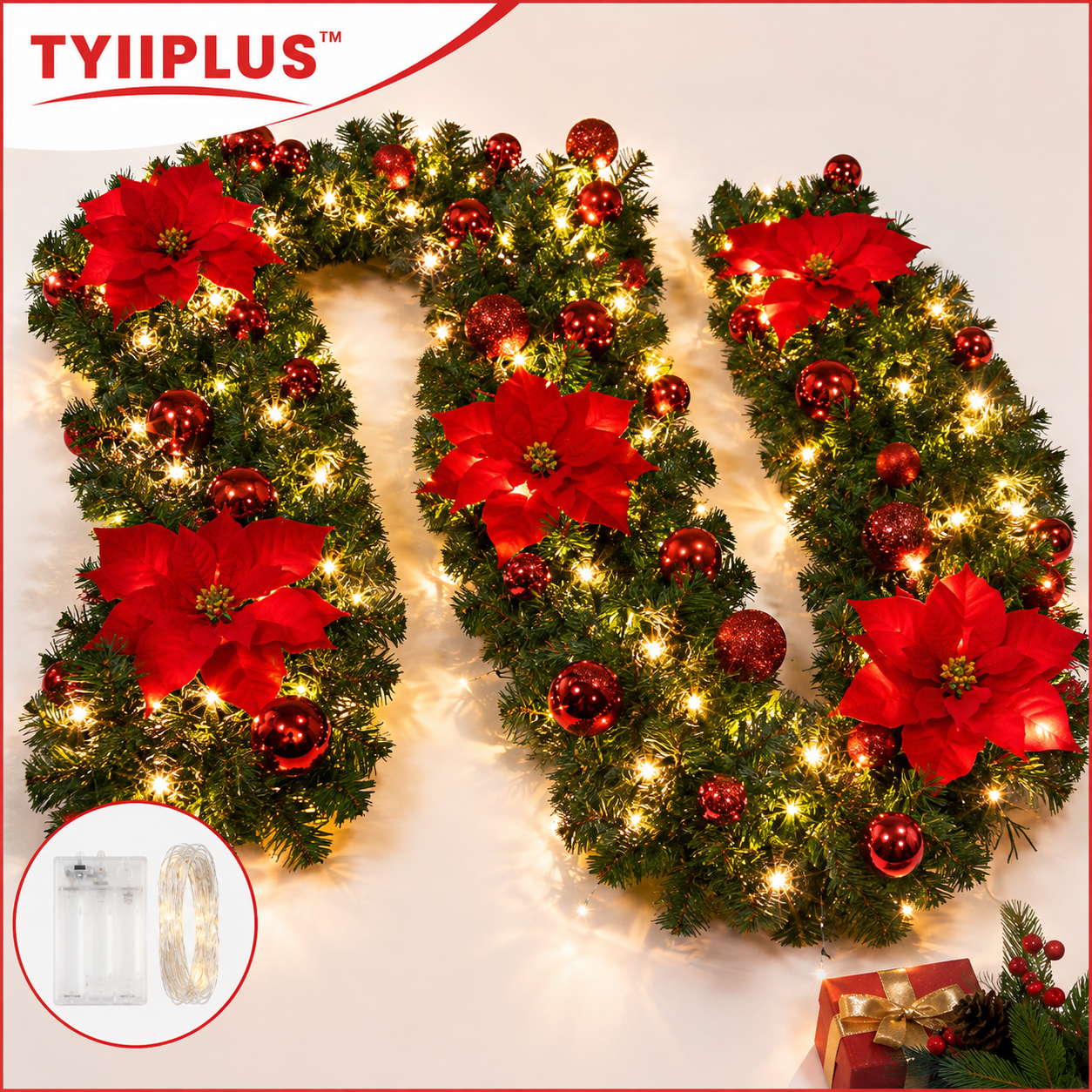 TYIIPLUS™ 2.7M Pre-Lit Christmas Garland with LED Lights