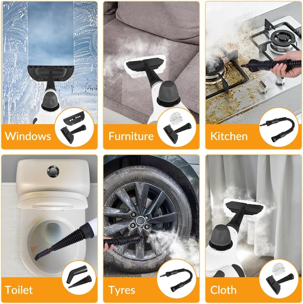 Handheld Pressurized Steam Cleaner with 12-Piece Accessory Kit