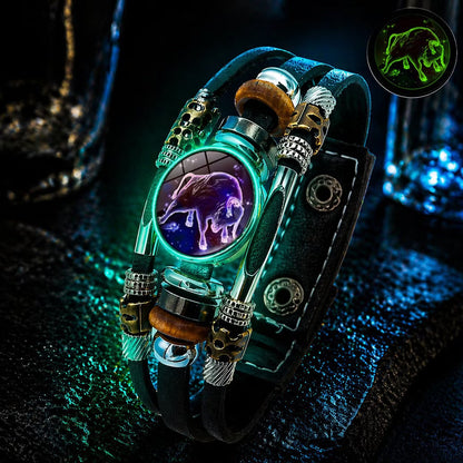 ☪️Glow-in-the-dark leather zodiac sign bracelet for men and women (6.9/8.1 inches)♑️
