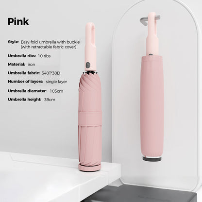 Portable Three-Fold Automatic Umbrella with Concealed Retractable Umbrella Cover