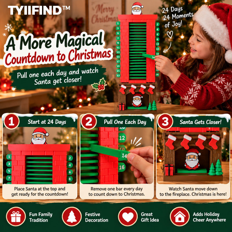 TYIIFIND™ Santa Christmas Countdown Advent Calendar – 24-Day Interactive Fireplace Countdown Decoration