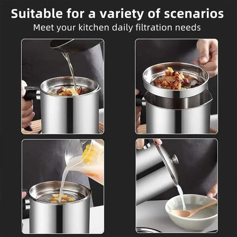 Stainless Steel Cooking Oil & Bacon Grease Container with Strainer
