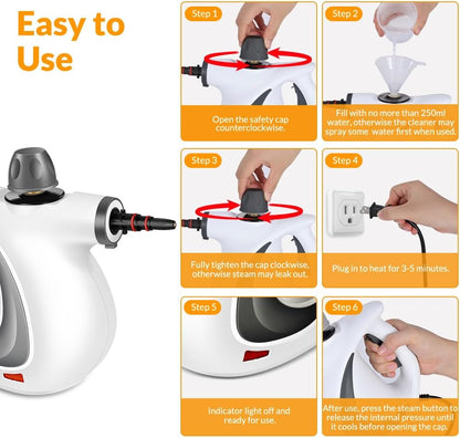 Handheld Pressurized Steam Cleaner with 12-Piece Accessory Kit