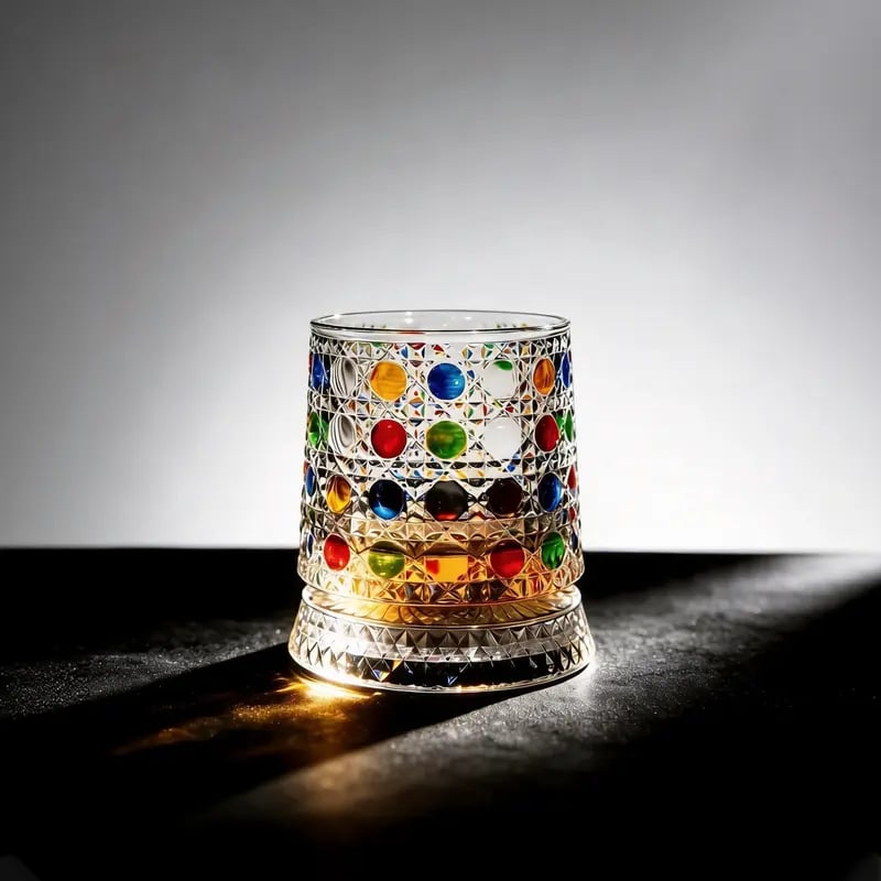 🌈Hand-Painted Embossed Rotating Whiskey Glass (✨Including a Rotating Base)