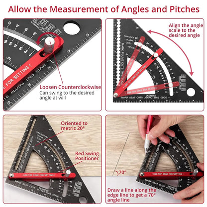 Pro-Adjustable 7" Speed Rafter Square - Multi-Functional Woodworking Layout Tool with Precision Positioner