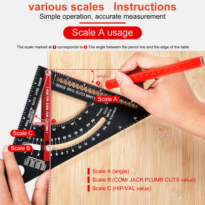 Pro-Adjustable 7" Speed Rafter Square - Multi-Functional Woodworking Layout Tool with Precision Positioner