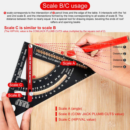 Pro-Adjustable 7" Speed Rafter Square - Multi-Functional Woodworking Layout Tool with Precision Positioner
