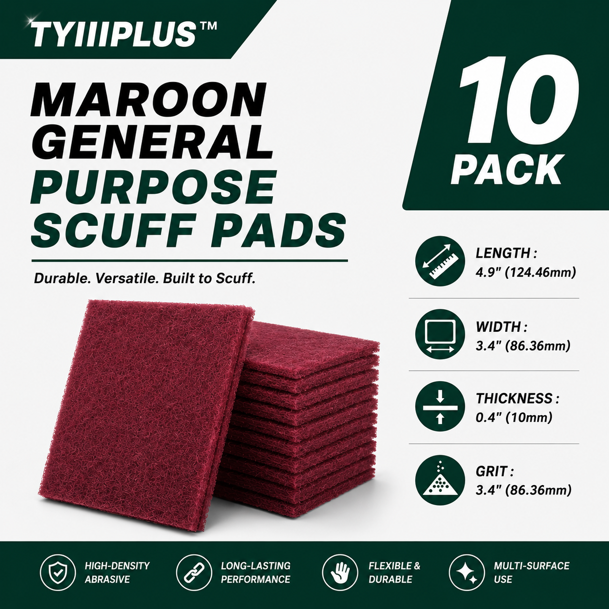 TYIIPLUS™ 3.4" × 4.9" Maroon Scuff Pads (10-Pack)