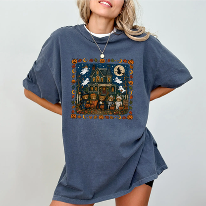 TYIIPLUS™ Vintage Halloween Bears Graphic T-Shirt – Cute Haunted House Trick or Treat Tee