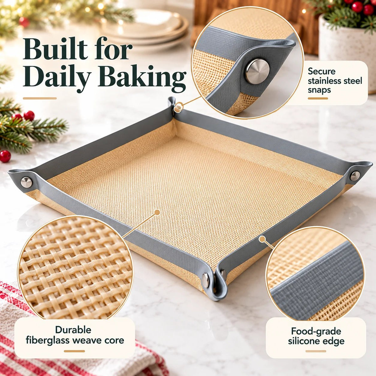 Snap-Lock Silicone Baking Mat -2in-1 Nonstick Oven Liner & RaisedEdge Roasting Mat