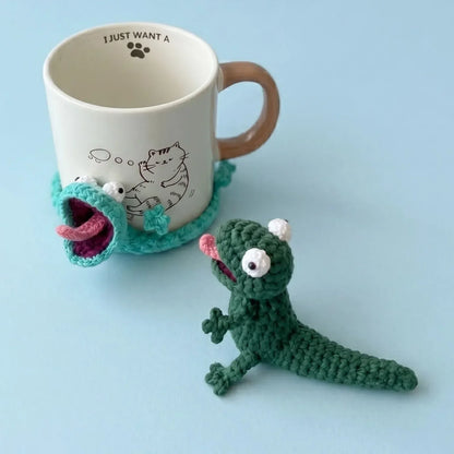 ☕Funny Lizard Crochet Coaster