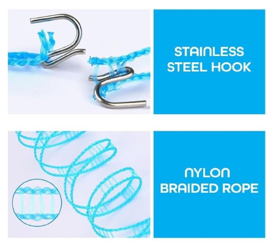 5M Windproof Anti-Slip Portable Clothesline with Hooks