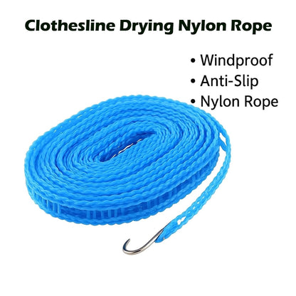 5M Windproof Anti-Slip Portable Clothesline with Hooks